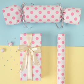 Polka Dot Wrapping Paper Roll, Mini Roll-17 Inches * 32.8 Feet, Pink Polka Dot Design Wrap Paper for Girls Women Grandma, for Birthdays, Valentine's Day, Weddings, Anniversaries, Holiday, 1 Roll