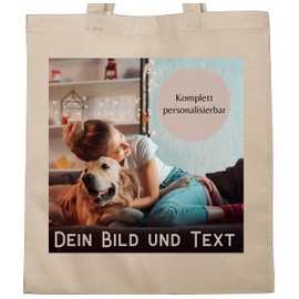 Geschenk mit Namen personalisiert by Shirtracer - Cotton Bag - Own - Photo Picture Gift, 1 natural white