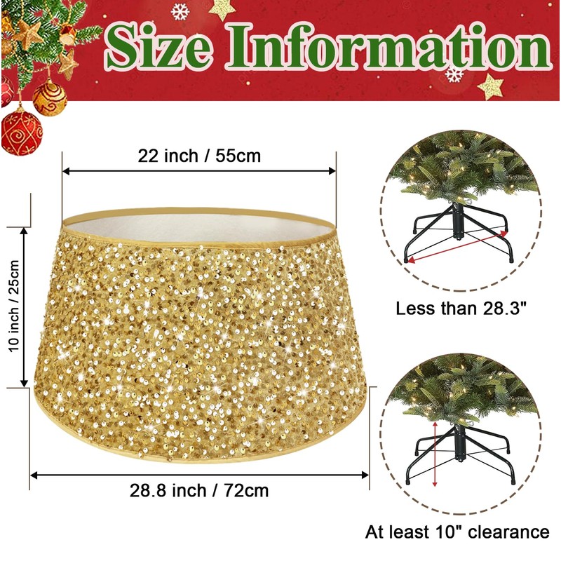 MODFUNS 28.8 Inch Christmas Tree Collar Gold Sparkling Large Xmas