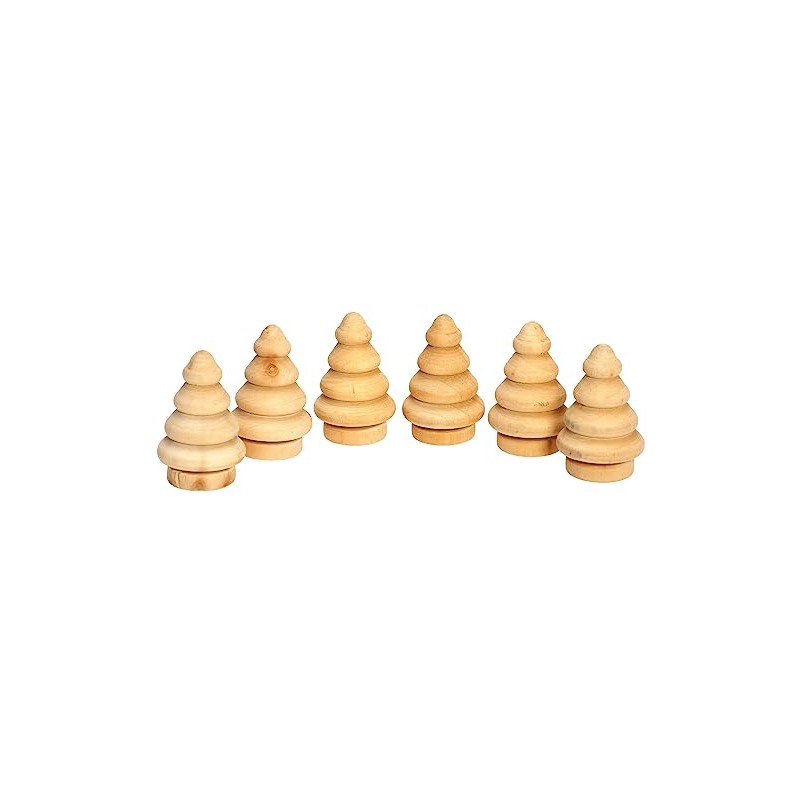 Sunnysue 103-08 3D Christmas Tree Figurine, Set of 6, Wood