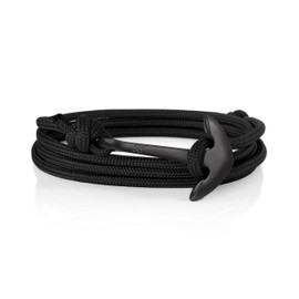 Anchor Rope Bracelet for Men & Women Made from Stainless Steel and Durable Rope - Adjustable - Handmade in The UK - (Black & Black)