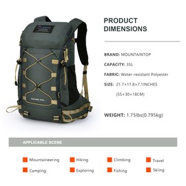 Mountaintop 35L Hiking Backpack Traveling Daypack Men Women for Outdoor Camping Trekking