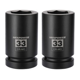 MIXPOWER 2 Pieces 1 Inch Drive Deep Impact Socket, CR-MO, 33mm, 6 Point, Radius Corner Design, Axle Nut Impact Grade Socket for Easy Removal, 2PCS Set