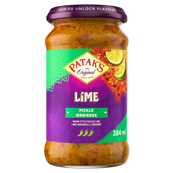 Patak's Lime Pickle - 284 ML – With Limes, Turmeric, Fenugreek, and Spices, No Artificial Flavors or Colors, Gluten Free, Vegan