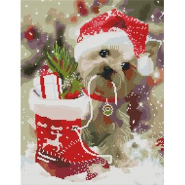 Abillyn Embroidery Cross Stitch Kits Christmas Hat Dog with Gift Stamped with Printed Pattern Starter Kit (Dog)