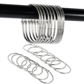 Protoiya 24 Pcs Shower Curtain Rings Rust Proof Iron Shower Curtain Hooks Black/Silver Oval Shower Curtain Rings Multipurpose Snap Joint Shower Curtain Hooks for Bathroom Shower Rod Less or Equal to 1