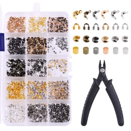 Glarks 1501Pcs 4 Styles 6 Colors Brass Tube Crimp Beads Crimp Bead Knot Cover Wire Guardian Beads Tips Knot Cover with Jewelry Bead Crimping Pliers for DIY Jewelry Bracelet Necklace Making