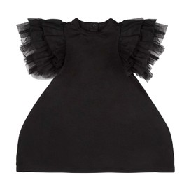 Girl Dress Baby Toddler, with Huge Layered Tulle Sleeves Wings - Perfect Party Outfit, Girls' Special Occasion Dresses Black