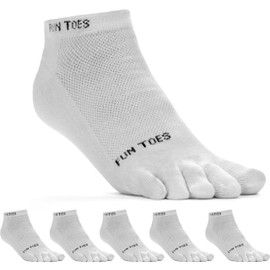 FUN TOES Men's Toe Socks Barefoot Running Pack Of 6 Pairs 10-13 White