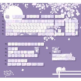 GK GAMAKAY 150 Keys Purple&White Keycaps Set, Cherry Profile PBT Five-Sided Thermal Sublimation Keycap for 61/64/68/75/80/84/87/98/104/108/Alice Layout Mechanical Gaming Keyboard (Purple&White)