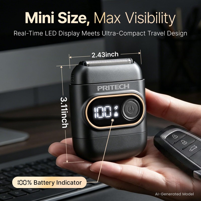 PRITECH Mini Foil Shaver for Men, Cordless Electric Razor USB-C