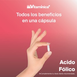 Ácido Fólico 90 Cápsulas de 390 mg | Ideal para 90 Días | Vitamina B9 | Sin Conservadores | Libre de Gluten