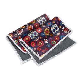 MW Pro Quick Cloth – 2 Pack with Case | Microfiber Cloth for Eyeglasses, Phones, Tablets, Lenses | Double Sided Ultrafine Microfiber (Sugar Skulls)