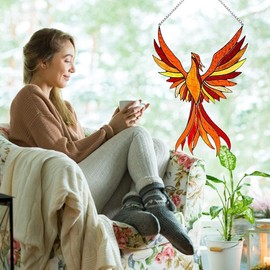 Qcwwy Suncatcher, Manual Cutting Garden Sun Catchers Add Color to Life Patio Decoration Acrylic Phoenix Hanging Ornament for Anniversary Birthday or Christmas (Photo Color)