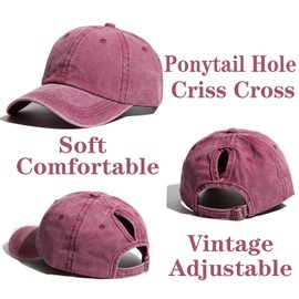 2 Packs Criss Cross Hat Womens Baseball Cap Distressed Ponytail Messy Bun Trucker Ponycap