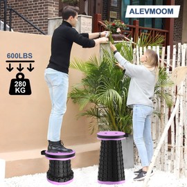 Upgraded Telescoping Stool Collapsible Stool with Seat Cushion & Bag, Retractable Folding Camping Stool for Adults Max Load 600lbs More Sturdy Lightweight for Fishing Hiking Gardening (Purple-L)