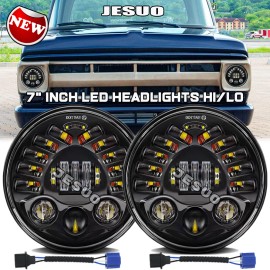 JESUO Pair 7" inch LED Headlights Skull DRL for Chevy C10 C20 Pickup G10 G20 Nova