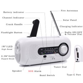 Wind Up Radio, Solar Hand Crank Portable Emergency AM/FM Weather Radio, 2000mAh Survival Radio with LED Bright Flashlight, SOS Alarm, Headphone Jack, Cell Phone Charger for Home and Outdoor
