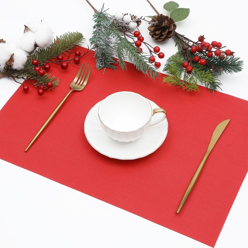 SHACOS Placemats Set of 6 Woven Vinyl Christmas Place Mats