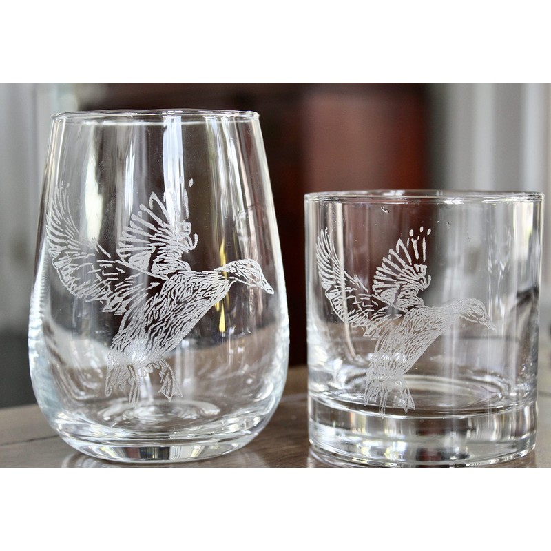 HullSpeed Designs Duck Engraved Stemless Wine Glasses (Set of 2)