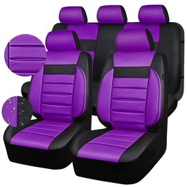 CAR PASS Leather Seat Covers Full Set Universal Water Resistant 3D Foam Back Support, Luxury Comfort Automotive 5 Seat Covers All Season Fit for SUV,Sedan,Van, Airbag Compatible Elegance(Purple Black)