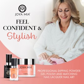 JOYA MIA Professional Dipping Powder Gel polish and matching nail lacquer Nail art long lasting simply apply easy soak off 2oz jar and 15mL bottles (3in1-21)