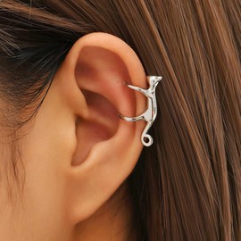 Allereya Climbing Cat Ear Cuff Earrings Cute Cat Clip Earring Silver Helix Ear Clip Cartilage Earring Funny Cat Ear Climber Earrings Jewelry for Women and Girls (Silver)