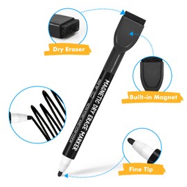 maxtek Black Magnetic Dry Erase Markers Fine Tip, Whiteboard Markers with Eraser, Fine Point Dry Erase Markers for Kids, Low Odor Dry Erase Markers for Calendar Boards (24 Count)