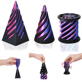 Impossible Cone (3PCS), 3D Printed Spiral Cone Fidget Toy, Impossible Pyramid Passthrough Sculpture, Mini Stress Relief Desktop Decorations Toy for Kids Adult Gift (Laser Purple Blue)