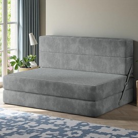 YITAHOME Convertible Folding Sofa Bed, Corduroy Fabric Fold Out Chair Bed, High-Density Memory Foam Floor Futon Couch for Living Room Bedroom Guest Use Apartment, Grey, Twin Size