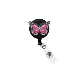Pink Badge Reel Funny Nurse Doctor CNA ID Holder Badge Clip Retractable 25 inch Extension Yazzle Dazzle Butterfly