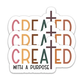 (3Pcs) Created with a Purpose Sticker Religious Faith Sticker God Jesus Stickers Christian Sticker Decal Bible Verse Cross Sticker Vinyl Decal for Book Laptop Phone Tumbler Water Bottle, 3" x 1.7"