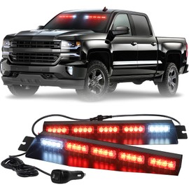 XRIDONSEN Red Emergency Visor Lights Bar Interior Windshield Strobe Lights 40 LED Warning Safety Flashing w/White Take Down Deck Split Mount for firefighter Police Vehicles Trucks (2x17 inch)