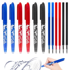 RUCUDIM Erasable Ballpoint Pen, Gel Pen, 6 Rollerball Pens, Erasable Pen, 0.5 mm Erasable Pen, Friction Pens with 6 Interchangeable Refills for School Supplies, Office Supplies