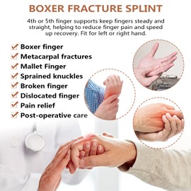 Pinky Finger Splint, Boxer Fracture Splint, Broken Finger Splint, 4th and 5th Fingers Brace Support for Straightening, Stabilizer for Dislocated, Arthritis, Mallet Finger, Fits Left or Right Hand, S/M