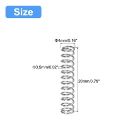 sourcing map Compression Spring, 5Pcs 304 Stainless Steel, 4mm OD, 0.5mm Wire Size, 20mm Free Length, Silver Tone
