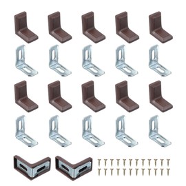PATIKIL Metal Corner Braces, 12 Pack L-Shape Bracket Right Angle Board Holder Shelf Support with Plastic Cover and Screws for Fixing Drawer Wood Shelves Cabinet Frame, Brown