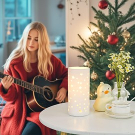 Lampwell Dana Small Table Lamp for Living Room as Bedside Table Lamp for Bedroom,Modern Ceramic Table Lamp,Kids Night Nursery Table Lamp,Φ3.54×H7.87IN,Bulb Excluded,White Star