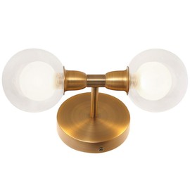 TLOLGT Mini Vintage Glass Wall Sconce Lighting Fixture Exquisite Double Head Light Luxury Style Wall Lamp Made of Metal with Round Glass Shade for Bedroom Study Room Bar Doorway Restaurant