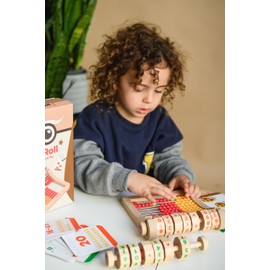 kipod Math & Roll Game Includes Wooden Abacus, Number Wheel and Playing Cards- Early Learning Logic, Addition, Subtraction, Multiplication and Division- Montessori Toy for Kids 4+