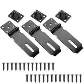 4 Inch Door Hasp Latch Lock, 3 Pack Stainless Steel Padlock Latch, Door Hasp Lock for Gates, Cabinet, Drawer, Outdoor Doors Black (27 Screws Included)