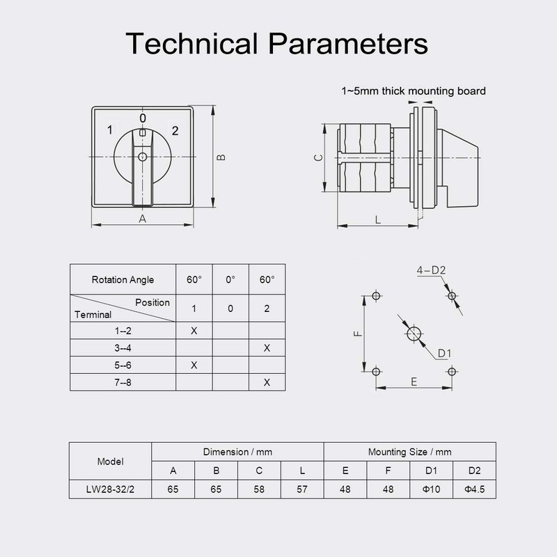 VictorsHome Changeover Switch LW28-32 3 Positions 8 Terminals Universal Rotary