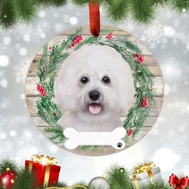 E&S Imports Bichon Frise Ornament - E&S Pets DIY Personalizable Dog Gifts Ceramic Round with Glazed Finish X-mas Decoration Christmas Ornaments Craft for Pet Lovers