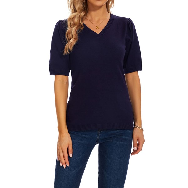 MINTLIMIT Jumpers for Women V Neck Short Sleeve Sweaters Pullover
