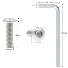 1/4-20 x 3/4" Bolts, M6 Hex Button Head Socket Cap Bolts Screws, 25 pcs 304 Stainless Steel Bolts, Allen Hex Drive, Bright Finish, Fully Machine Thread