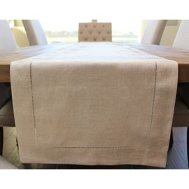 CleverDelights Natural Linen Hemstitch Table Runner - 16" x 72" - 100% Linen