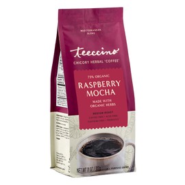 Teeccino Raspberry Mocha Chicory Coffee Alternative - Ground Herbal Coffee That’s Prebiotic, Caffeine Free & Acid Free, Dark Roast, 11 Ounce