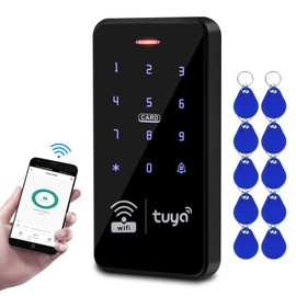 QTTYELOK WiFi Tuya Access Control Keypad 125KHz 13.56MHz RFID Keyboard Waterproof Touch Password Access Controller Smart APP Remote Unlock System + 10pcs Keychains Tags