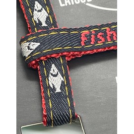 Simon's Cat Harness and Leash Set Fully Adjustable at Neck and Back, Durable Snap Hook and Metal D Ring, with 48" Leash (Fish Denim med)