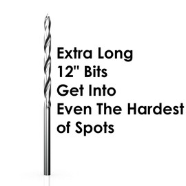 Baker and Bolt Extra Long 12" Brad Point Drill Bit Set for Wood Stainless Steel Wood Drill Bits Set | Pack of 10 with Storage Sleeve